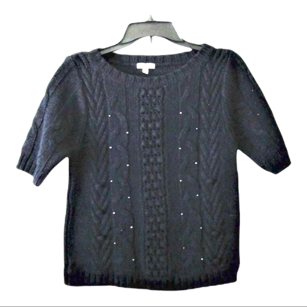 Black knitted shortsleeve sweater shirt top